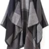 Women's Shawl Wraps Open Front Travel Poncho Cape Warm Oversized Plaid Sweaters Casual Cardigan Shawls for Fall Winter
