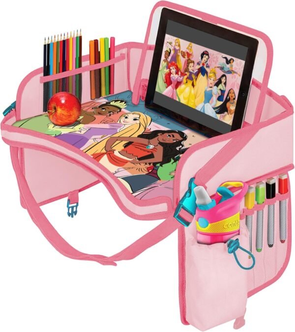 Disney Princess Kids Travel Tray for Car, Toddler Car Seat Tray for Travel, Car Trays for Kids Roadtrip Essentials & Activities