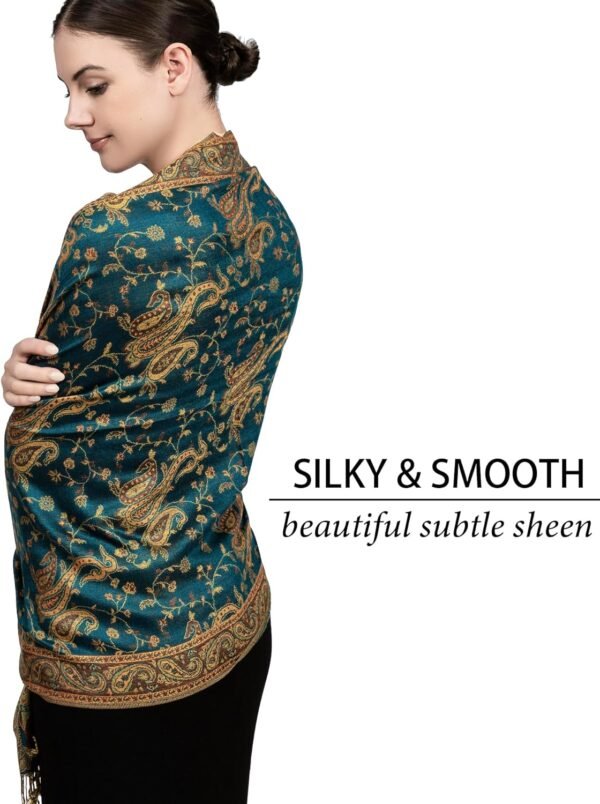 Achillea Soft Silky Reversible Paisley Pashmina Shawl Wrap Scarf w/Fringes - Image 5