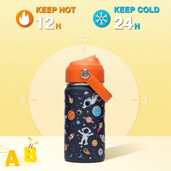 Kids Insulated Water Bottle with Straw Lid, 14oz Double Wall Vacuum 18/8 Stainless Steel Kids Tumbler, BPA-FREE Leak Proof Toddler Metal Water Bottle Kids Cups for School Travel Boys Girls - Image 5