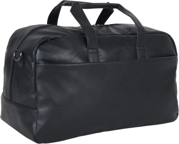 Kenneth Cole REACTION Port Stanley Duffel Pebbled Vegan Leather Carry On Shoulder Duffle Travel Bag, Black, 15" Laptop - Image 9