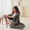 Mellowdy Shawl Blanket Pillow 2-in-1 with Sleeves for Office, Work, Home (Dark Grey, 40x60) - Wearable Adult Snuggie Coat Poncho, Airplane Travel Set, Fleece Shoulder Wrap for Men and Women - Image 2