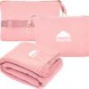 BlueHills Travel Blanket Pillow Compact Lightweight Pocket Size Airplane Traveling Essential Flight Trip Throw in Bag Portable Case Plane Accessory Pink L02
