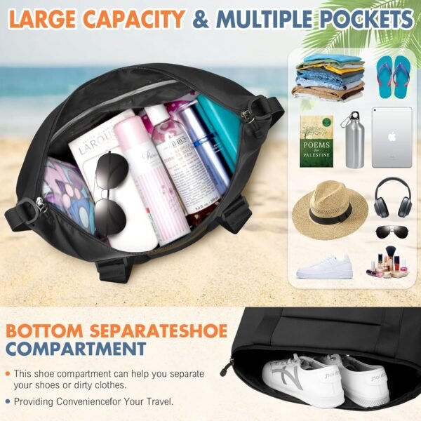 HUANLANG Travel Duffel Bag Carry On Tote Bags for Women,Weekender Overnight Bag with Shoes Compartment,Sports Tote Gym Bag - Image 3