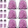 Talltalk 12 Pcs Pink Party Favor 24 oz Water Bottles with Drawstring Bag Pink Leopard Print Gift Cup Pink Party