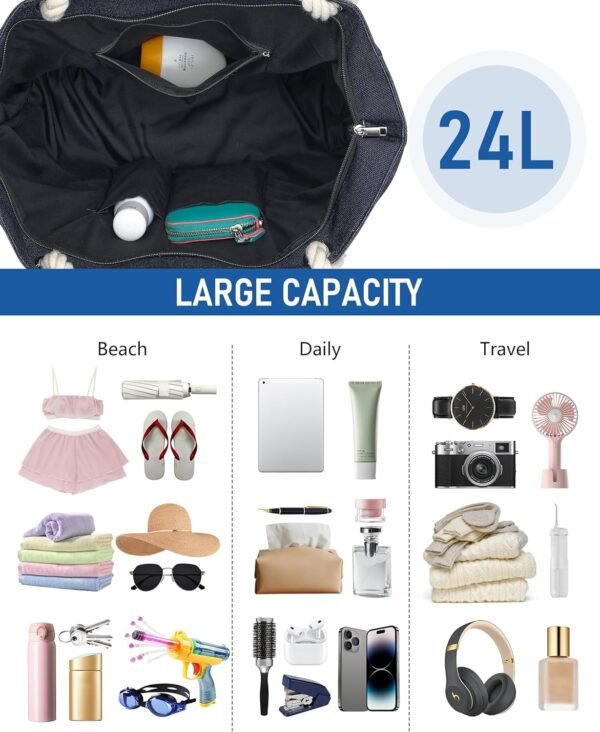 Oversized Waterproof Sandproof Beach Bag with Pockets for Travel, Gym, Swim and Beach Essentials - Image 5
