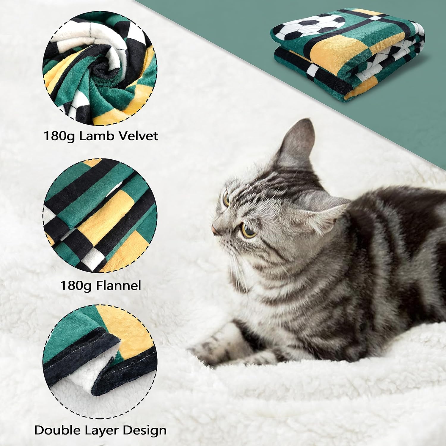 Soccer Blanket Gifts for Boys Girls Soccer Lovers, Green Soccer Throw Blanket Super Soft Travel Bed Sofa Blankets for Sport Fans Kids Adults Player Coach, 50 × 60 inch - Image 5