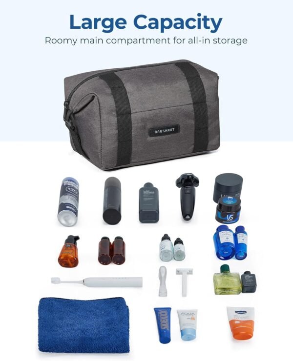 BAGSMART Travel Toiletry Bag for Men, Large Hanging Dopp Kit Water Resistant Shaving Bags Organizer Gifts for Mens Traveling, Hygiene, Bathroom Essentials, Toiletries Accessories, Black - Image 3