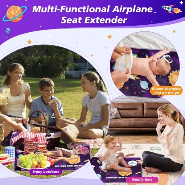 Airplane Seat Extender for Kids - Portable Toddler Travel Airplane Bed with Side Pockets,Toddler Airplane Travel Essentials, Airplane Must Have for Kids,Baby Portable Plane Bed Foot Rest for Flight - Image 7