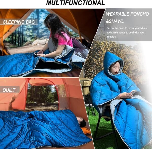 Wearable Sleeping Bag Poncho Adult,Waterproof Camping Blankets for Sleeping,Outdoor Travel Blanket,Lightweight Stadium Blanket Packable,Thermal Poncho Great for Fishing,Concerts - Image 5