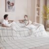 Soft Cozy 120x120 Inches Seamless Oversized King Fleece Blanket, Line Pattern Giant Huge, Extra Large 10'x10' Blanket California King Blanket for Sofa, Family, Travel, Line Ivory Grey - Image 2
