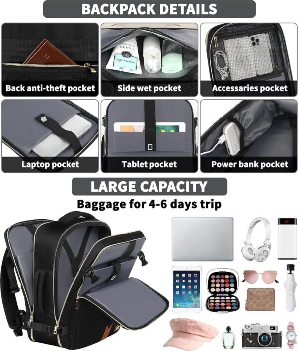 Travel Backpack for Women Men, 17.3"x13.4"x7.9" Carry on Backpack TSA Flight Approved Water-resistant Traveling Backpacks with Laptop Compartment Fits 15.6 Inch Laptop Casual daypack College - Image 5