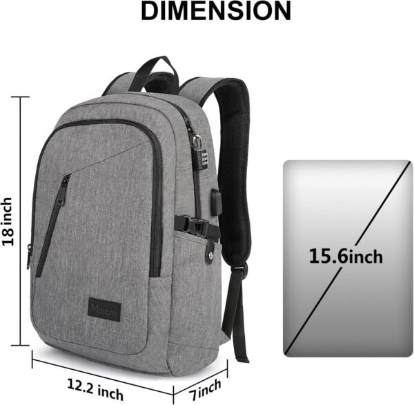 Mancro Laptop Backpack for Travel, Anti-theft Laptop Backpack for Men Business Backpack Work Daypack with USB Charging Port, Grey - Image 5