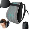 JefDiee Neck Pillows for Travel,Memory Foam Travel Neck Pillow with 3D Eye Mask,Travel Pillows for Sleeping Airplane-Prevents Head Forward,Airplane Pillow for Long Flight,Car,Train,Home,Office(Grey)