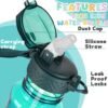 OLDLEY 12oz Kids Water Bottle for school Girls Boys, Motivational Water Bottles With Silicone Straw, Leak-Proof Tritan BPA-Free, Reusable water bottles for kids, Trout Green - Image 4