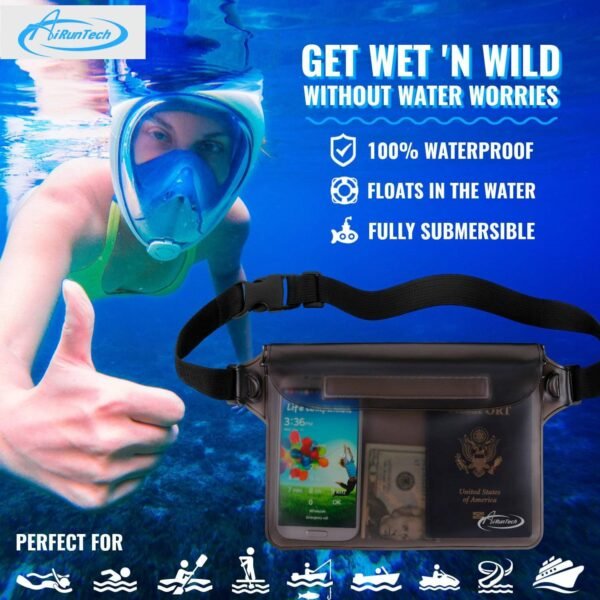 AiRunTech Waterproof Pouch with Waist Strap (2 Pack) | Adjustable Waterproof Dry Fanny Bag for Boating Swimming Kayaking Surfing | Beach Cruise Travel Accessories Essentials Vacation Must haves - Image 2