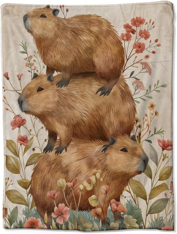 Brown Flannel Blanket with Capybara Design Soft and Cozy Perfect for Kids and Adults Ideal for Home Travel and Outdoor Use 50x60 Inches