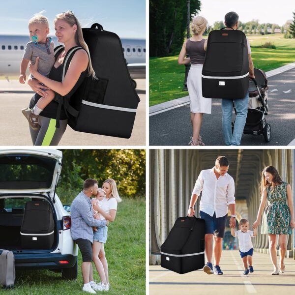 Car Seat Travel Bag,Padded Car Seats Backpack with Steel Cable Handle and Reflective Stripes, Large Durable Carseat Carrier Bag,Airport Gate Check Bag,Infant Seat Travel Bag with Shoulder Strap,Black - Image 6
