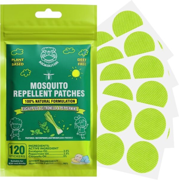 Mosquito Repellent Stickers for Kid and Adult 120 PCS Green Mosquito Patches Natural Eucalyptus Peppermint Citronella Stickers for Travel Camping Beach Hiking Anti Mosquito Bug Control
