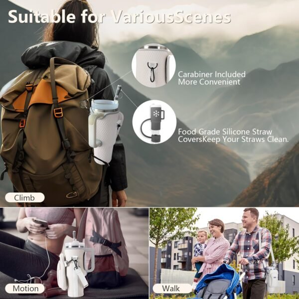 Water Bottle Holder with 3D Embossing for Stanley 40oz Tumbler with Handle Water Bottle Sling Bag with Detachable Phone Purse, Adjustable Shoulder Strap with Straw Cover for Stanley Cup Accessories - Image 6