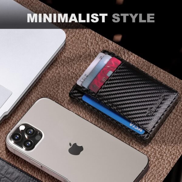 Travelambo Front Pocket Minimalist Leather Slim Wallet RFID Blocking Carbon Fiber Texture - Image 7