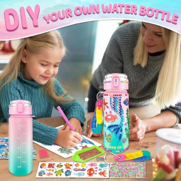 EDsportshouse Decorate Your Own Water Bottle Kits for Girls Age 4-6-8-10,Mermaid Painting Crafts,Fun Arts and Crafts Gifts Toys for Girls Birthday Christmas(Mermaid) - Image 2