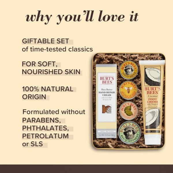 Burt's Bees Easter Basket Stuffers, Classics Gifts Set, 6 Products in Giftable Tin – Cuticle Cream & Easter Basket Stuffers, Essential Everyday Beauty Gifts Set, 5 Travel Size Products - Image 3