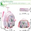 Egchescebo Kids Rolling Backpack for Girls Mermaid Suitcases Trolley Roller Luggage Backpacks on Wheels with Lunch Box Pencil Case for Elementary Multiple Compartment Pockets Travel School Bag Pink - Image 2