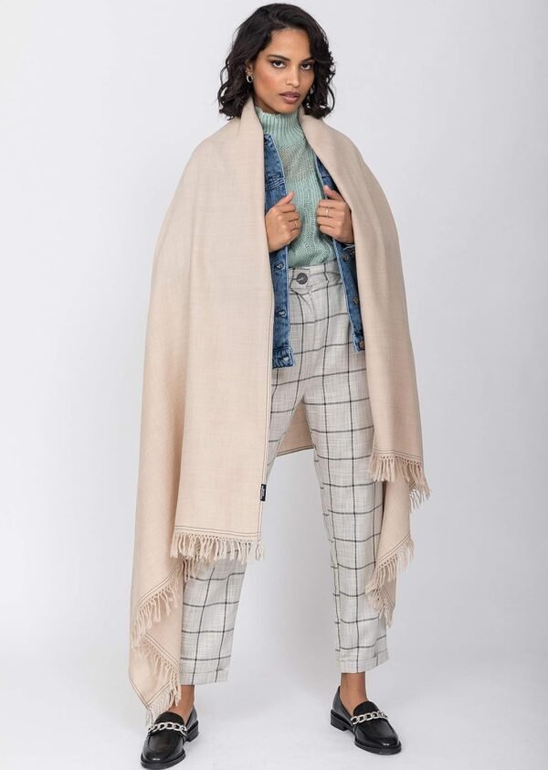 likemary Pashmina Shawls and Wraps for Women - Travel Blanket Scarf - Warm & Large Wool Wrap - Handmade Gift - Beige Fawn Scarf - Image 4