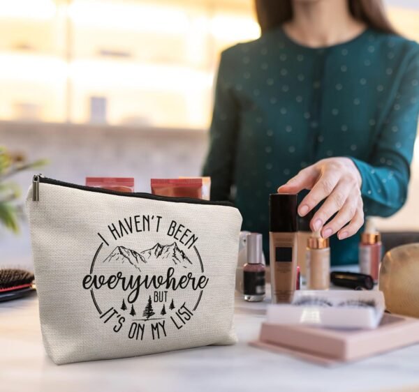 World Traveler Makeup Bag,Travelers Gift,Adventure Makeup Bag,Gifts For Women Who Like To Travel,I Haven't Been Everywhere But It's On My List - Image 3