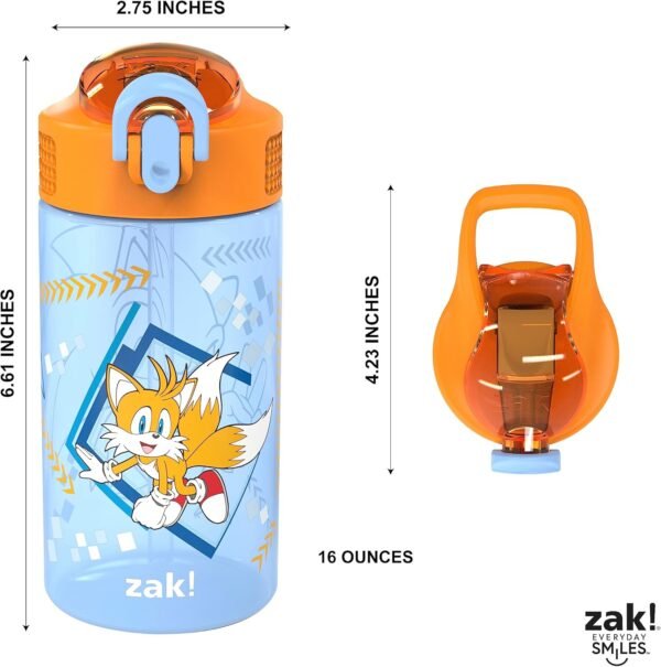 Zak Designs Sonic Kids' 2-Pack Leak-Proof Water Bottles With Straw, Handle and Pop-Up Spout Cover - Image 7