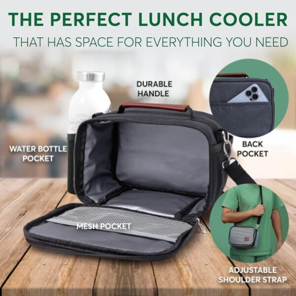 Umami Insulated Lunch Box Bag Women & Men w/Water Bottle Pocket w/Adjustable Shoulder Strap, Perfect-Size, Great for Work and Travel (Navy Blue) - Image 3