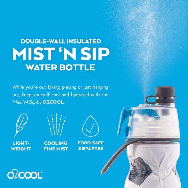 O2COOL Insulated Mist N' Sip Water Bottle - 20 oz, Soccer (HMLDP07) - Image 5