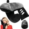 Travel Pillow Plus Wrap. Chin Supporting Travel Pillow for Airplane Sleeping - Flight Pillow Supports Your Head, Neck & Chin, 2024 Updated Version (Black/Silver)