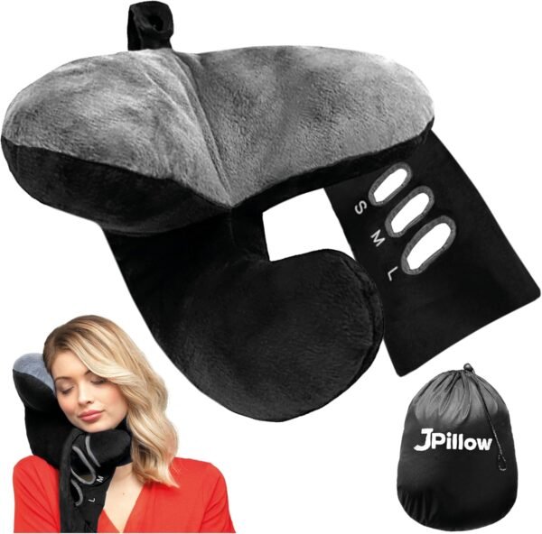 Travel Pillow Plus Wrap. Chin Supporting Travel Pillow for Airplane Sleeping - Flight Pillow Supports Your Head, Neck & Chin, 2024 Updated Version (Black/Silver)