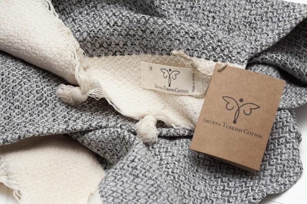 SMYRNA TURKISH COTTON Throw Blanket Vintage Series, 50x60 inch, Outdoor Blankets, Throws and Blankets for Couch, Sofa, Bed, Chair, Beach Picnic, Travel Boho Turkish Blanket Throw, Gray - Image 2