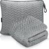 Camping Blanket Packable Soft Travel Blanket Pillow, Airplane Fleece, Luxurious Compact Design for Plane, Car, Camping, Flight Essentials & Travel Accessories in Elegant Grey Big Size 40x63