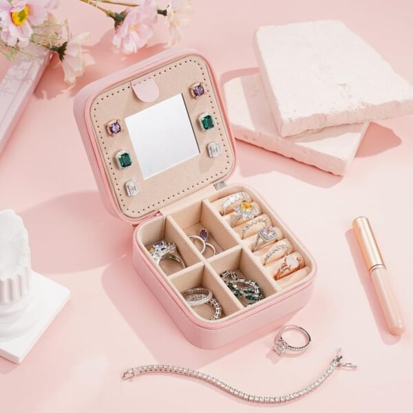 Parima Travel Jewelry Case for Women Girls, Initial Jewelry Box | Small Jewelry Box | Travel Jewelry Box for Women | Travel Jewelry Case | Travel Gifts for Women| Travel Jewelry Organizer - Pink - Image 2