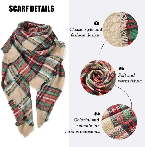 Women's Fall Winter Scarf Scarves for Women Gifts Plaid Blanket Scarf Soft Chunky Large Blanket - Image 3