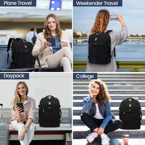 LOVEVOOK Backpack for Traveling on Airplane, Womens Travel Backpack Carry on Flight Approved, 40L Personal Item Backpack Fit 17.3inch Laptop, Black - Image 7