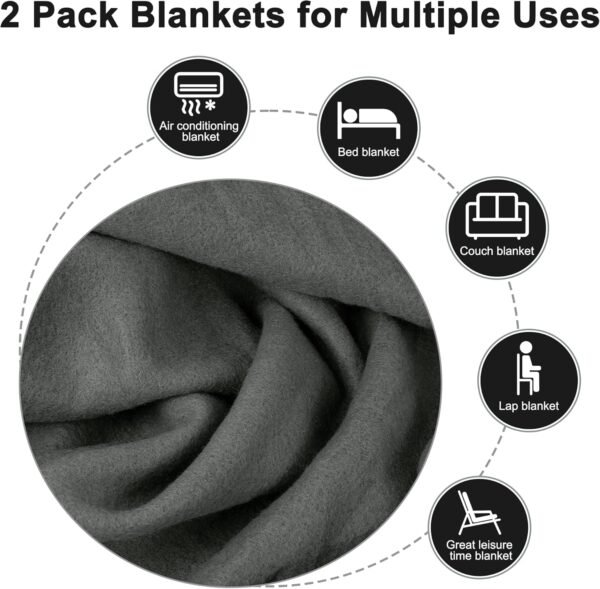 Travel Blanket Throw Blankets with Sleep Masks, Earplugs, and Storage Bags for Long Flights Camping Home Office 50" x 60" 2-Pack Grey - Image 3