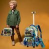 Egchescebo Kids Rolling Backpack for Boys Car Suitcases Trolley Roller Luggage Backpacks on Wheels with Lunch Box Pencil Case for Elementary Multiple Function Pockets Travel school Bag Yellow - Image 7