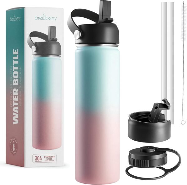 Stainless Steel Insulated Water Bottle and Travel Mug for Hot and Cold Beverages, Wide Mouth, Double Wall Insulated Hydration Sports Water Bottle for Hiking, Biking, Outdoor, 22 OZ BPA Free