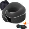 Travel Neck Pillow Chin Support Pillow Adjustable 100% Pure Memory Foam , New Ergonomic Design Soft Best Full Neck Surround Pillow Sleep for Home, Airplanes & Car (Black)