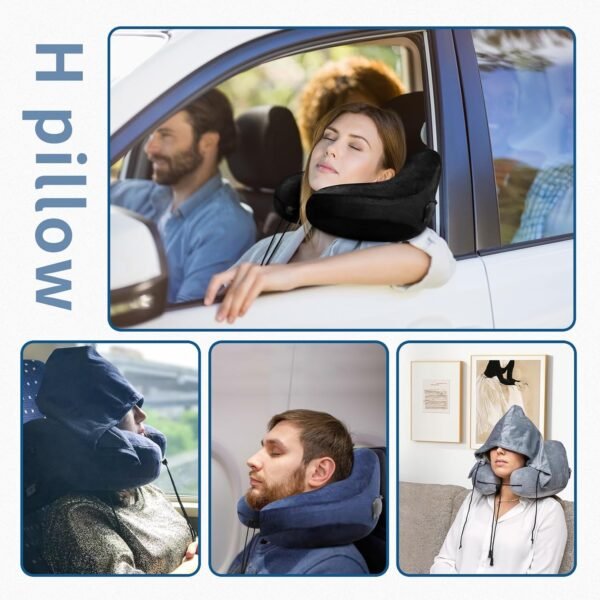 Inflatable Travel Pillows for Airplanes，Inflatable Neck Pillow，Travel Pillow With Hood，Inflatable Travel Pillow，Support Head Airplane Pillow, Travel Essentials For Plane Car Train Sleeping (Grey) - Image 6