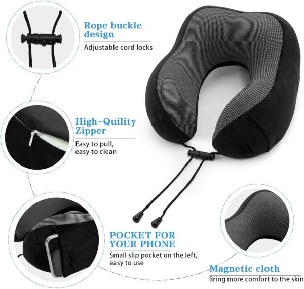 Travel Pillow Foot Rest Set, Memory Foam Neck Pillow+ Eye Mask+ Foot Hammock+ Earplugs+ Foldable Duffel Bag,Portable Flight Travel Accessories Essentials for Airplane,Plane,Car,Office,Home Sleep Rest - Image 3