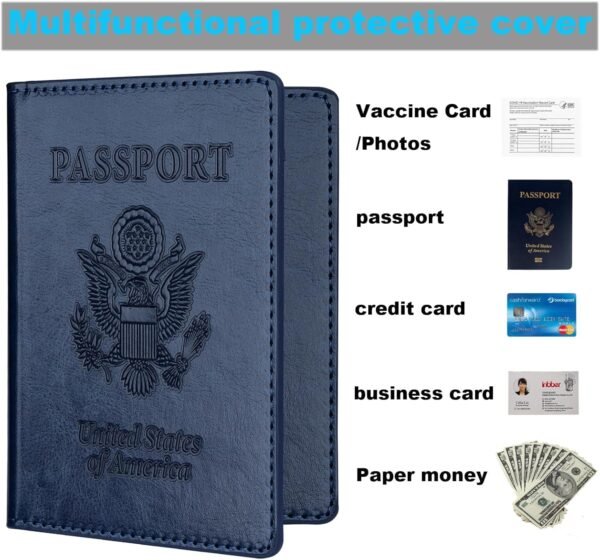 Passport Holder 2Pcs, Passport Cover Wallet Case for Women Men Family, Passport Book Holders Travel Must Haves Cruise Ship Essentials, Passport and Vaccine Card Holder Combo (Dark Blue & Wine red) - Image 5