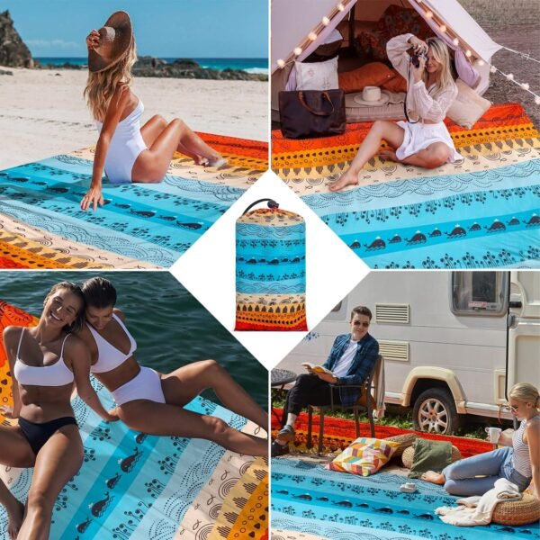Beach Blanket Waterproof Sandproof, Outdoor Picnic Blankets Sand Free for 4 Adults, Lightweight Quick Drying Beach Mat for Beach Travel, Camping, Hiking, Boho Beach Essentials Accessories - Image 3