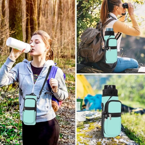 25/32/40/64OZ Water Bottle Bag Holder Carrier- Insulated Crossbody Sling Bag Case Sleeve with Strap and Pockets for Walking,Camping,Hiking,Travel - Image 6