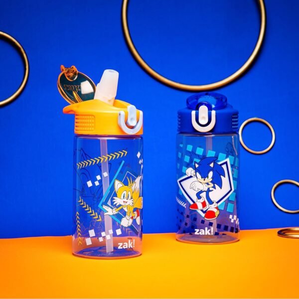 Zak Designs Sonic Kids' 2-Pack Leak-Proof Water Bottles With Straw, Handle and Pop-Up Spout Cover - Image 8